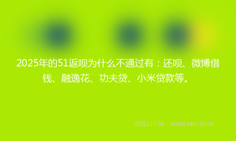2025年的51返呗为什么不通过有：还呗、微博借钱、融逸花、功夫贷、小米贷款等。