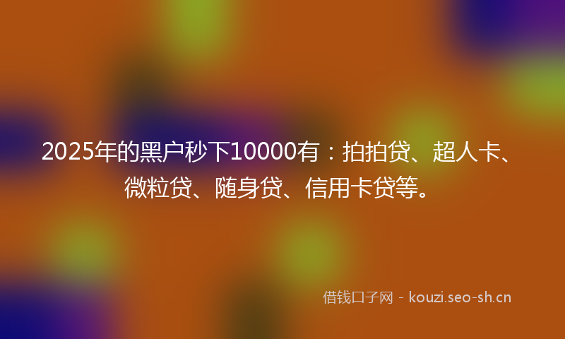 2025年的黑户秒下10000有：拍拍贷、超人卡、微粒贷、随身贷、信用卡贷等。
