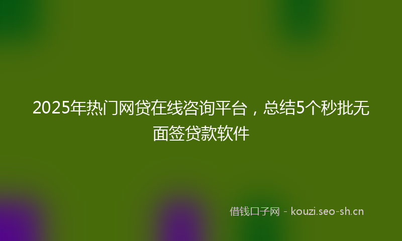 2025年热门网贷在线咨询平台，总结5个秒批无面签贷款软件