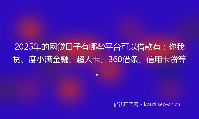 2025年的网贷口子有哪些平台可以借款有：你我贷、度小满金融、超人卡、360借条、信用卡贷等。