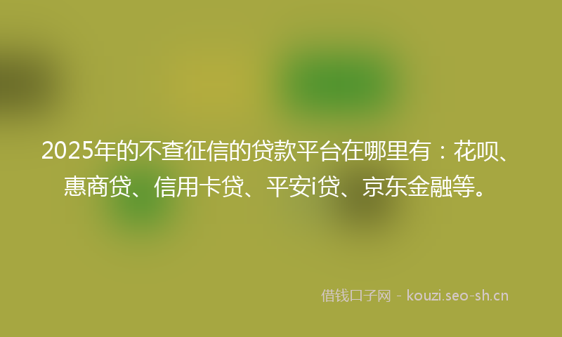 2025年的不查征信的贷款平台在哪里有：花呗、惠商贷、信用卡贷、平安i贷、京东金融等。