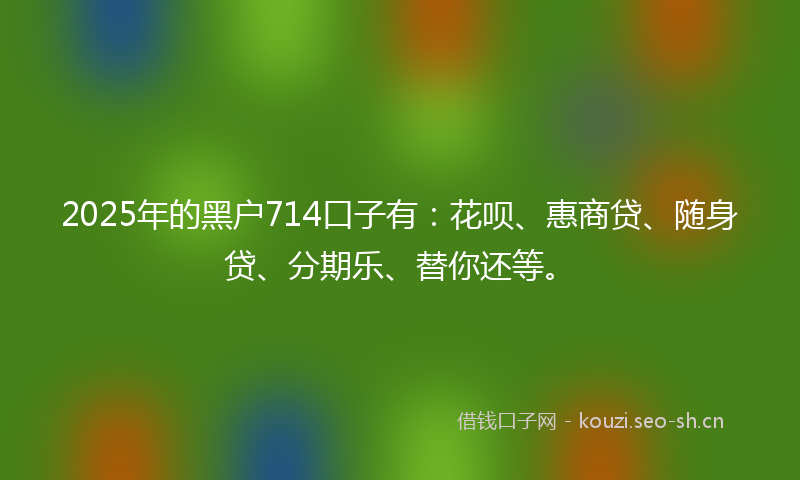 2025年的黑户714口子有：花呗、惠商贷、随身贷、分期乐、替你还等。