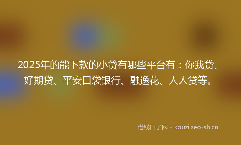 2025年的能下款的小贷有哪些平台有：你我贷、好期贷、平安口袋银行、融逸花、人人贷等。