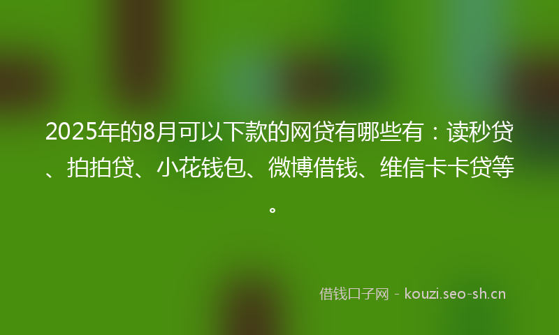 2025年的8月可以下款的网贷有哪些有：读秒贷、拍拍贷、小花钱包、微博借钱、维信卡卡贷等。