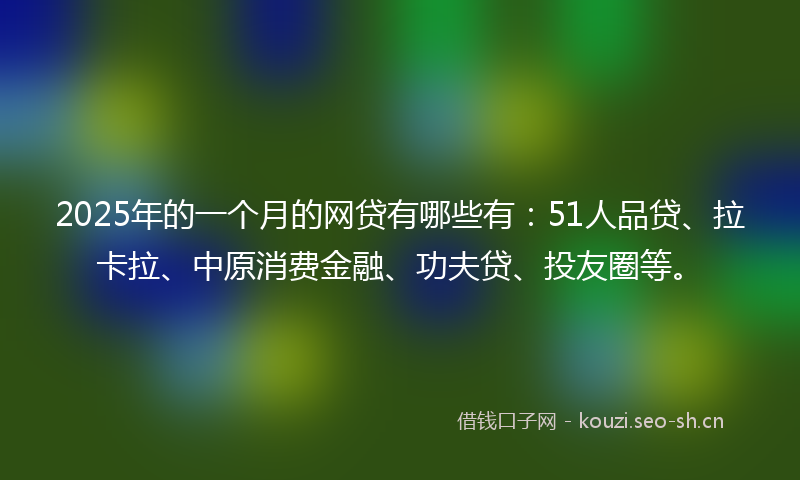 2025年的一个月的网贷有哪些有：51人品贷、拉卡拉、中原消费金融、功夫贷、投友圈等。