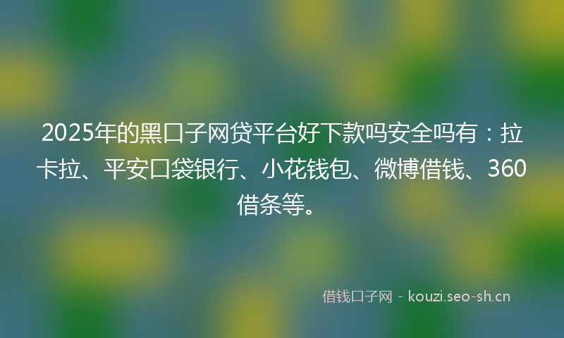 2025年的黑口子网贷平台好下款吗安全吗有：拉卡拉、平安口袋银行、小花钱包、微博借钱、360借条等。