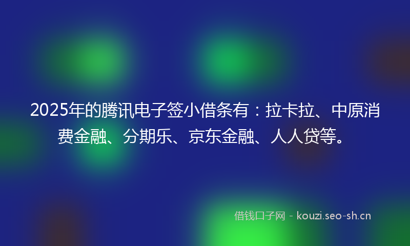 2025年的腾讯电子签小借条有：拉卡拉、中原消费金融、分期乐、京东金融、人人贷等。