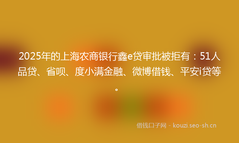 2025年的上海农商银行鑫e贷审批被拒有：51人品贷、省呗、度小满金融、微博借钱、平安i贷等。