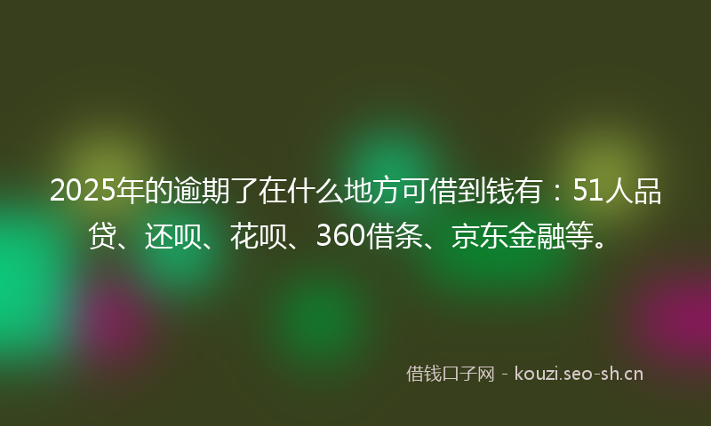 2025年的逾期了在什么地方可借到钱有：51人品贷、还呗、花呗、360借条、京东金融等。