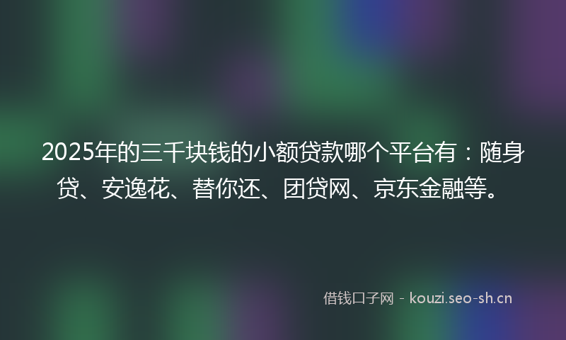 2025年的三千块钱的小额贷款哪个平台有：随身贷、安逸花、替你还、团贷网、京东金融等。