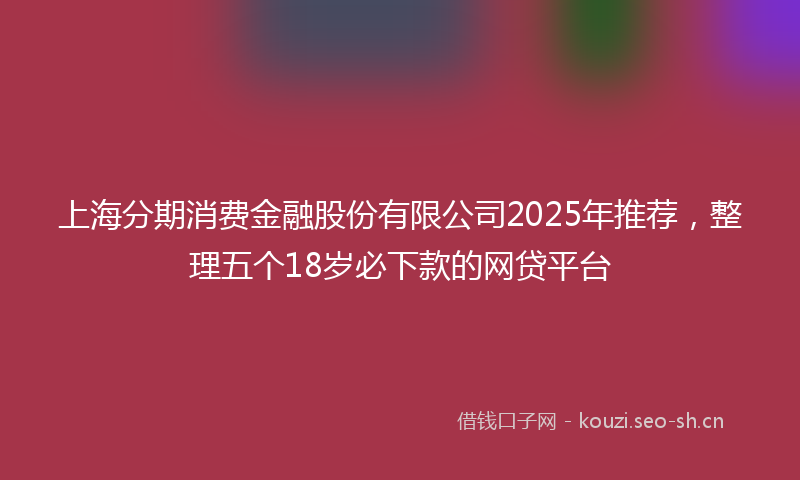 上海分期消费金融股份有限公司2025年推荐，整理五个18岁必下款的网贷平台
