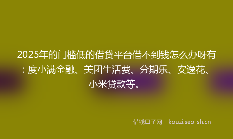 2025年的门槛低的借贷平台借不到钱怎么办呀有：度小满金融、美团生活费、分期乐、安逸花、小米贷款等。