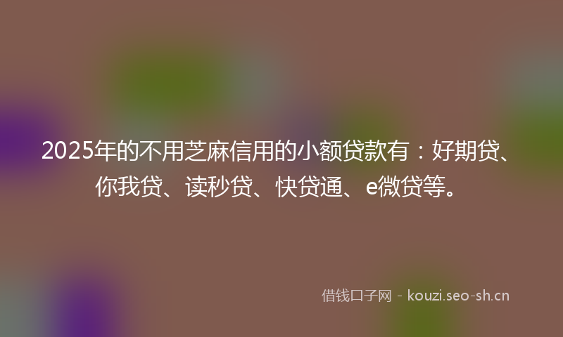 2025年的不用芝麻信用的小额贷款有：好期贷、你我贷、读秒贷、快贷通、e微贷等。