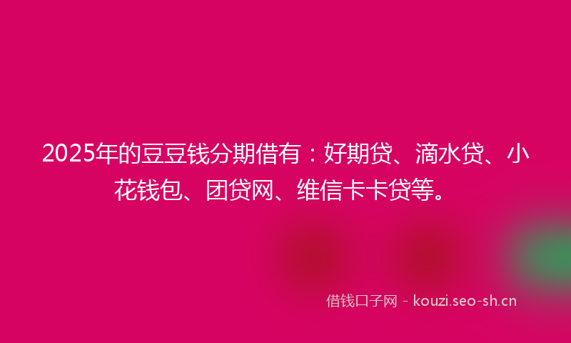 2025年的豆豆钱分期借有：好期贷、滴水贷、小花钱包、团贷网、维信卡卡贷等。