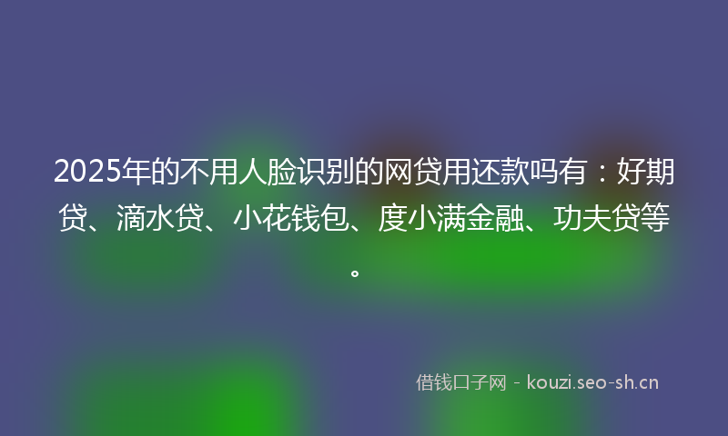 2025年的不用人脸识别的网贷用还款吗有：好期贷、滴水贷、小花钱包、度小满金融、功夫贷等。