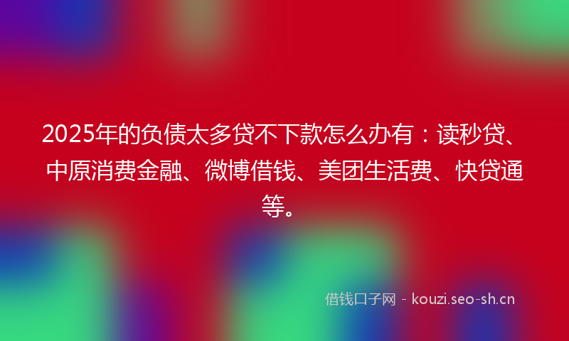 2025年的负债太多贷不下款怎么办有:读秒贷、中原消费金融、微博借钱、美团生活费、快贷通等。