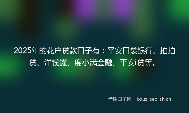 2025年的花户贷款口子有：平安口袋银行、拍拍贷、洋钱罐、度小满金融、平安i贷等。