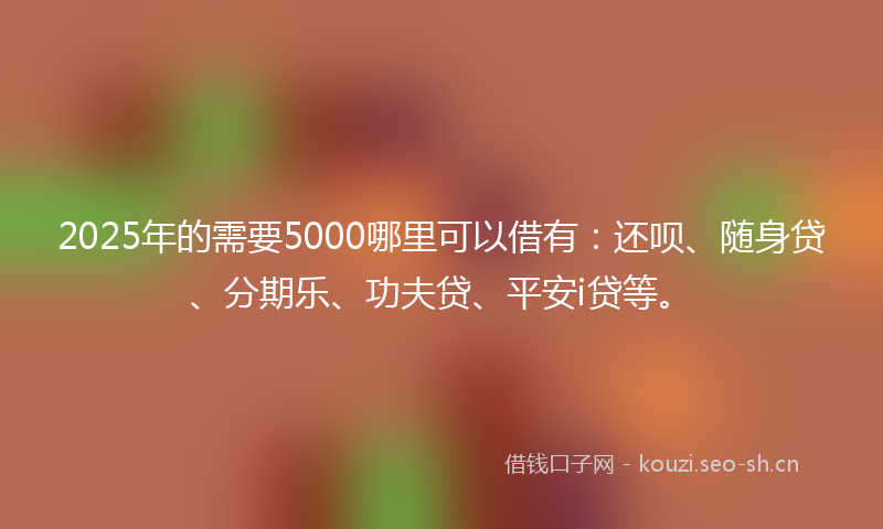 2025年的需要5000哪里可以借有:还呗、随身贷、分期乐、功夫贷、平安i贷等。