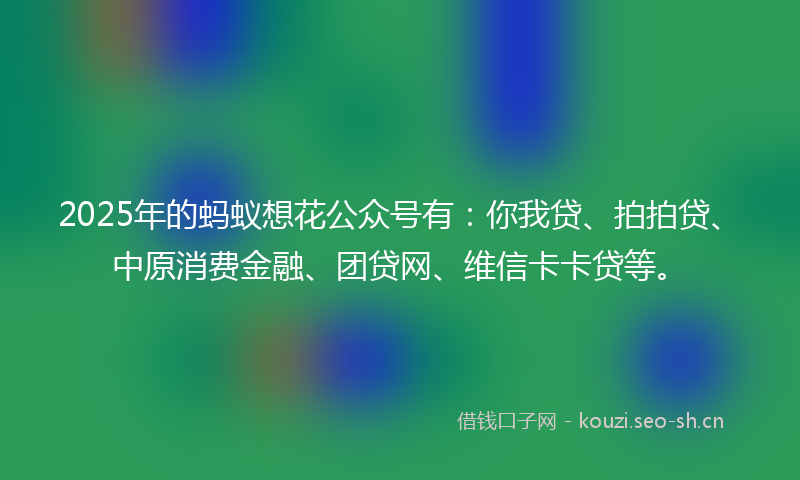 2025年的蚂蚁想花公众号有：你我贷、拍拍贷、中原消费金融、团贷网、维信卡卡贷等。