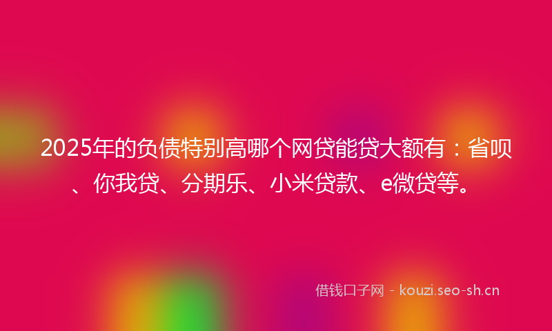 2025年的负债特别高哪个网贷能贷大额有：省呗、你我贷、分期乐、小米贷款、e微贷等。