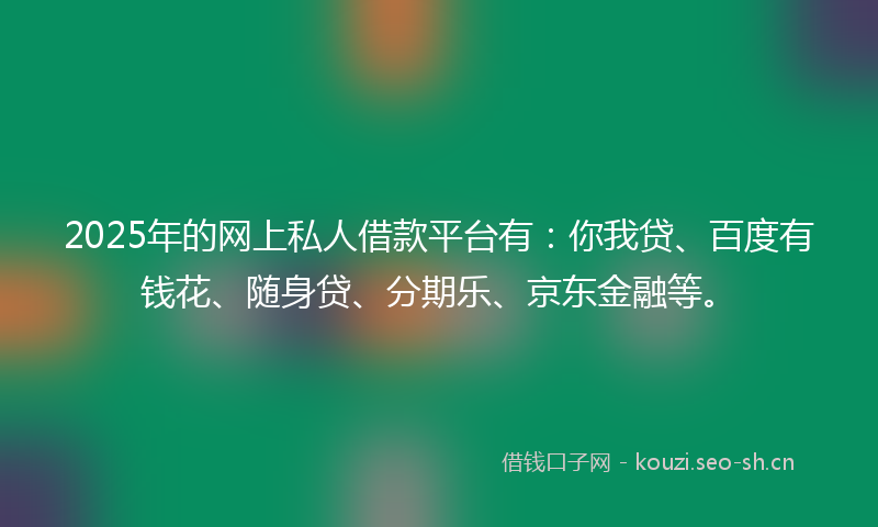 2025年的网上私人借款平台有：你我贷、百度有钱花、随身贷、分期乐、京东金融等。