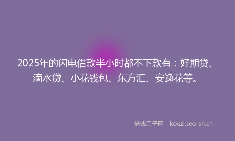 2025年的闪电借款半小时都不下款有：好期贷、滴水贷、小花钱包、东方汇、安逸花等。