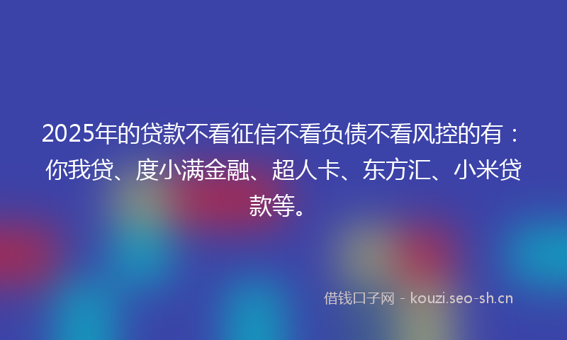 2025年的贷款不看征信不看负债不看风控的有：你我贷、度小满金融、超人卡、东方汇、小米贷款等。