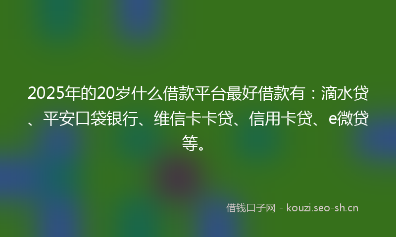 2025年的20岁什么借款平台最好借款有：滴水贷、平安口袋银行、维信卡卡贷、信用卡贷、e微贷等。