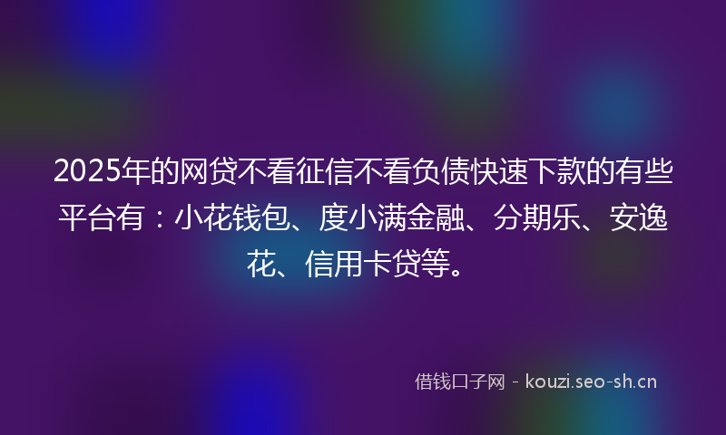 2025年的网贷不看征信不看负债快速下款的有些平台有：小花钱包、度小满金融、分期乐、安逸花、信用卡贷等。