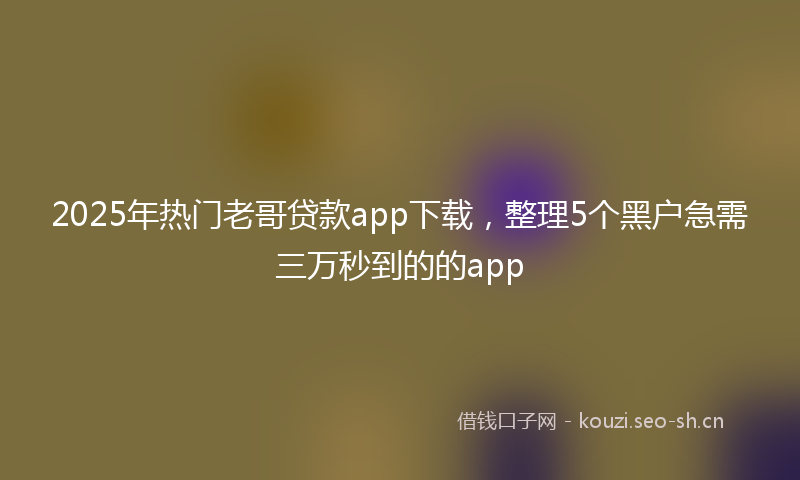 2025年热门老哥贷款app下载，整理5个黑户急需三万秒到的的app