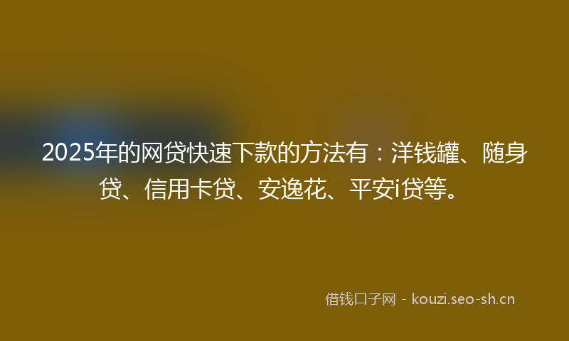 2025年的网贷快速下款的方法有：洋钱罐、随身贷、信用卡贷、安逸花、平安i贷等。