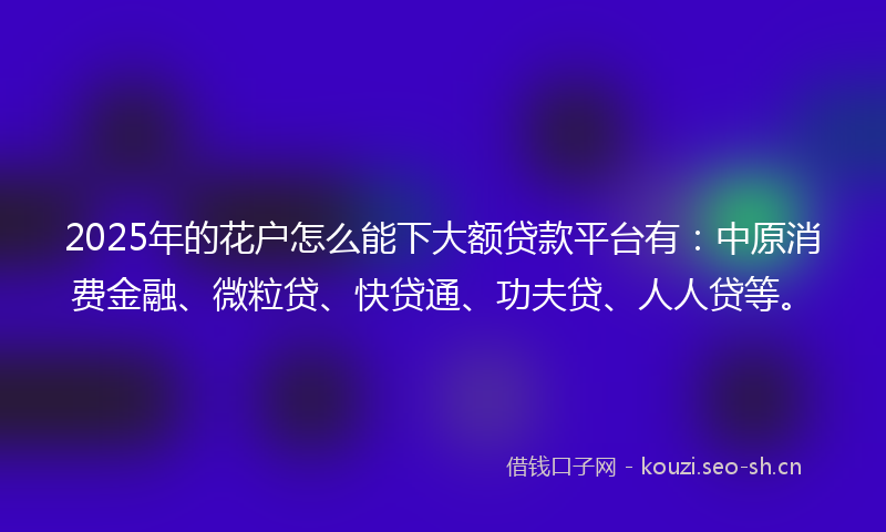 2025年的花户怎么能下大额贷款平台有：中原消费金融、微粒贷、快贷通、功夫贷、人人贷等。