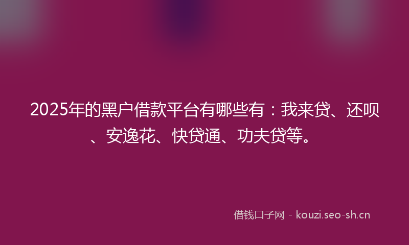 2025年的黑户借款平台有哪些有：我来贷、还呗、安逸花、快贷通、功夫贷等。
