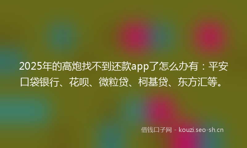 2025年的高炮找不到还款app了怎么办有：平安口袋银行、花呗、微粒贷、柯基贷、东方汇等。