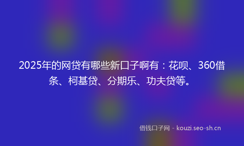 2025年的网贷有哪些新口子啊有：花呗、360借条、柯基贷、分期乐、功夫贷等。