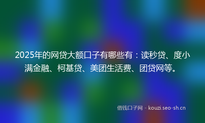2025年的网贷大额口子有哪些有：读秒贷、度小满金融、柯基贷、美团生活费、团贷网等。
