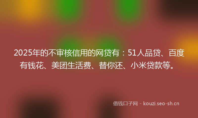 2025年的不审核信用的网贷有：51人品贷、百度有钱花、美团生活费、替你还、小米贷款等。