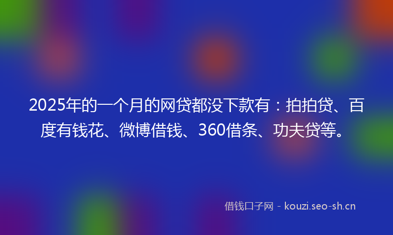 2025年的一个月的网贷都没下款有：拍拍贷、百度有钱花、微博借钱、360借条、功夫贷等。