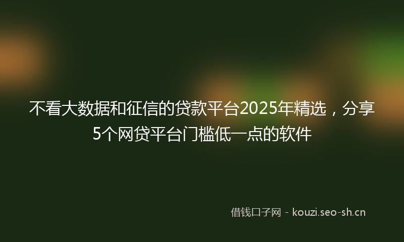 不看大数据和征信的贷款平台2025年精选，分享5个网贷平台门槛低一点的软件