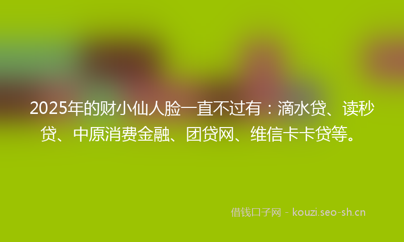2025年的财小仙人脸一直不过有:滴水贷、读秒贷、中原消费金融、团贷网、维信卡卡贷等。