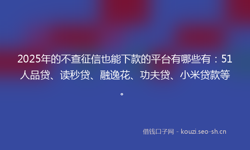 2025年的不查征信也能下款的平台有哪些有：51人品贷、读秒贷、融逸花、功夫贷、小米贷款等。