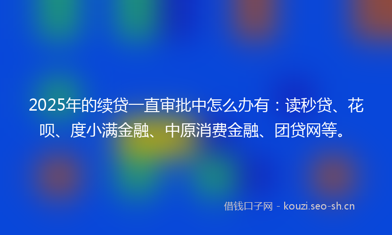 2025年的续贷一直审批中怎么办有：读秒贷、花呗、度小满金融、中原消费金融、团贷网等。