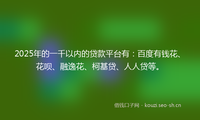 2025年的一千以内的贷款平台有：百度有钱花、花呗、融逸花、柯基贷、人人贷等。
