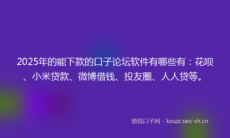 2025年的能下款的口子论坛软件有哪些有：花呗、小米贷款、微博借钱、投友圈、人人贷等。