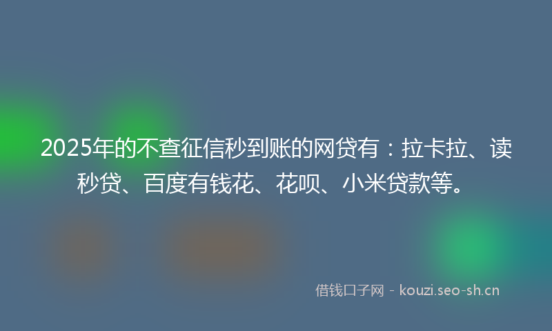 2025年的不查征信秒到账的网贷有：拉卡拉、读秒贷、百度有钱花、花呗、小米贷款等。