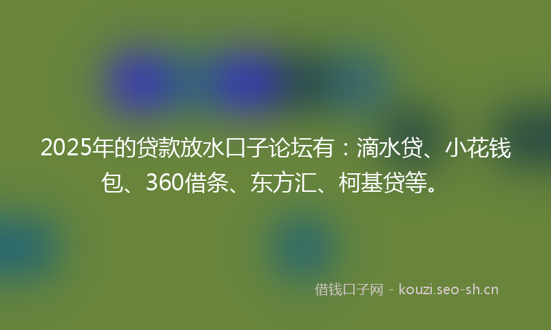 2025年的贷款放水口子论坛有：滴水贷、小花钱包、360借条、东方汇、柯基贷等。