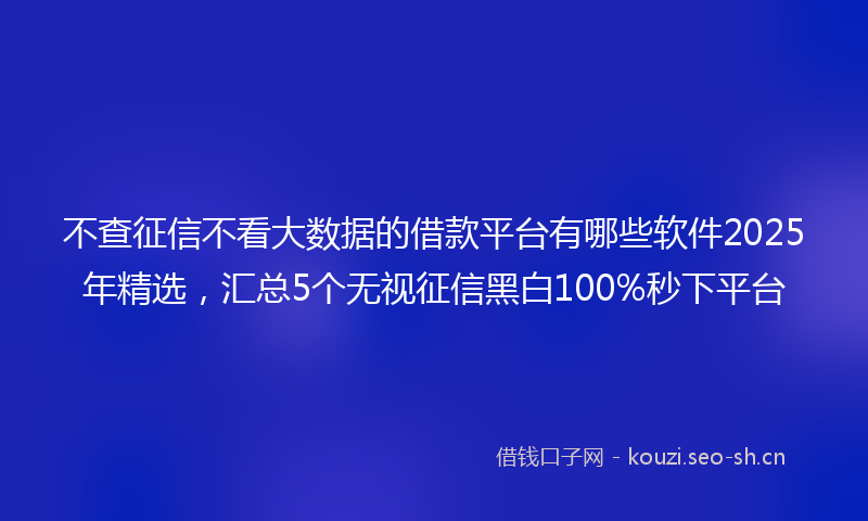 不查征信不看大数据的借款平台有哪些软件2025年精选，汇总5个无视征信黑白100%秒下平台