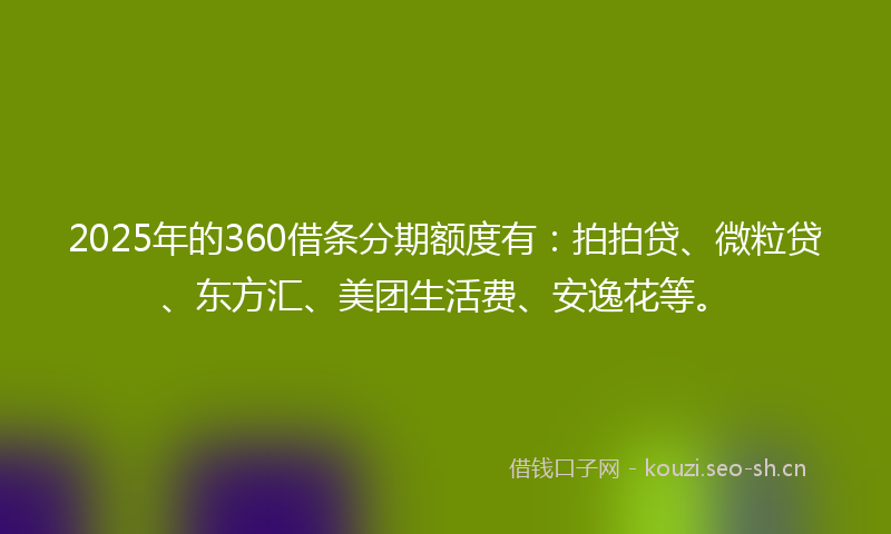 2025年的360借条分期额度有:拍拍贷、微粒贷、东方汇、美团生活费、安逸花等。