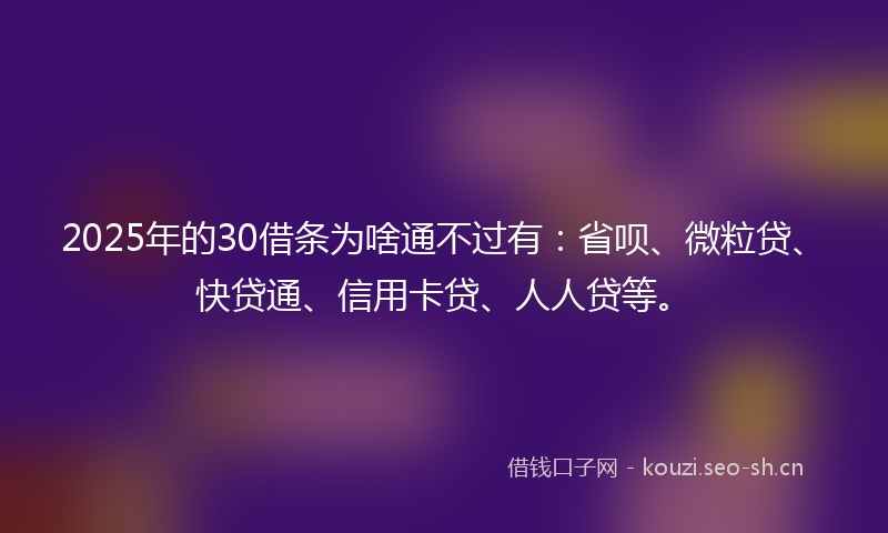 2025年的30借条为啥通不过有：省呗、微粒贷、快贷通、信用卡贷、人人贷等。