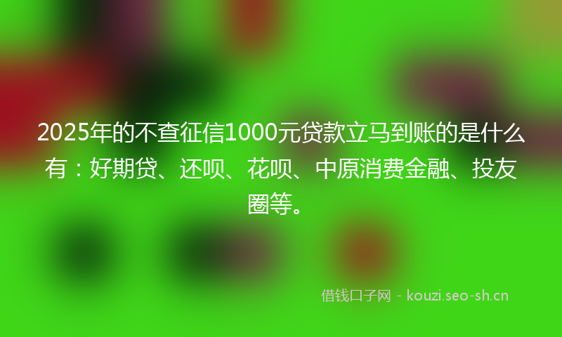 2025年的不查征信1000元贷款立马到账的是什么有：好期贷、还呗、花呗、中原消费金融、投友圈等。